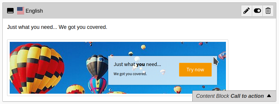 Screenshot eines Beispiel-Content-Blocks mit individueller Backend-Vorschau