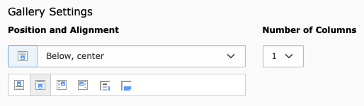 Screenshot der Dropdown-Liste für die Bildposition, in diesem Beispiel ist das Bild über dem Text positioniert