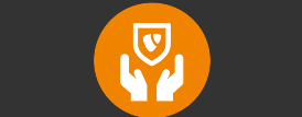 iconized hands holding typo3 security icon on orange ground