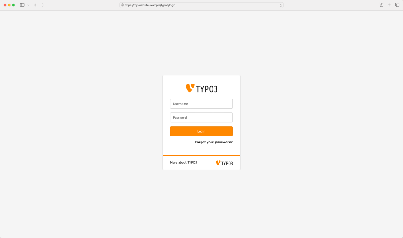 Ein Screenshot des Anmeldebildschirms im Backend von TYPO3