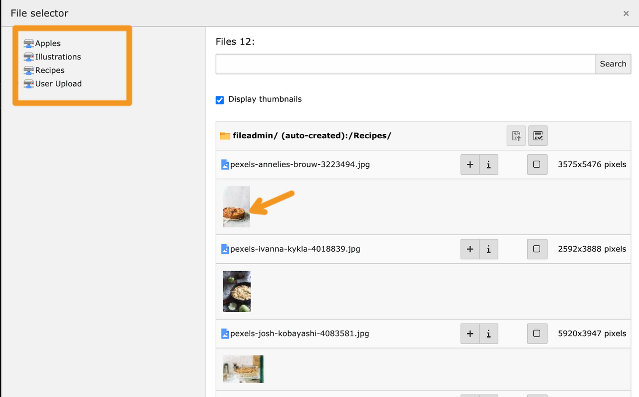 Screenshot des Popup-Fensters "Dateiauswahl